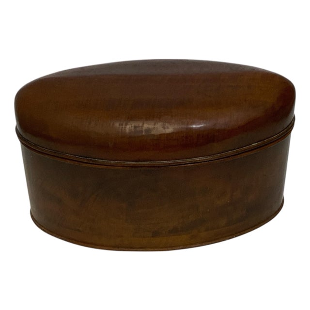 Antique English Figured Walnut Wood Oval Storage Box With Boat-Shaped Domed Lid & Applied Moldings C. 1900 For Sale