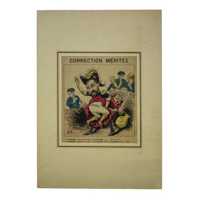 Correction Méritée is an original print artwork on paper realized by an Anonymous artist in 1888. Aged conditions with a...