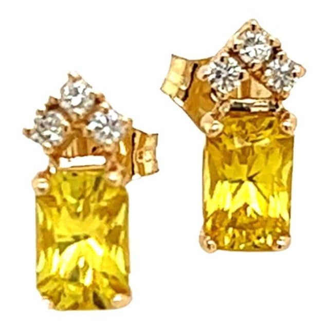 Natural Sapphire and Diamond Earrings set in 14k Yellow Gold 1.74 TCW Certified $1,590 121260 These Finely Faceted Natural...