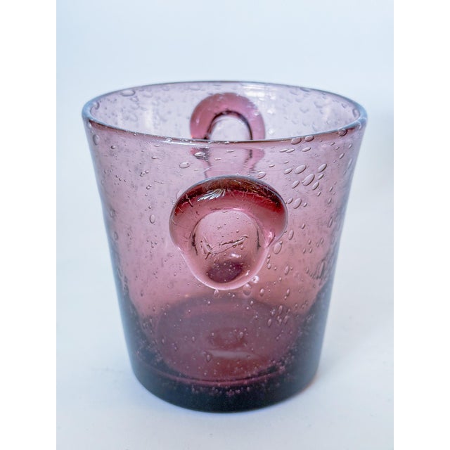 Glass Vintage La Verrerie De Biot French Amethyst Bubbled Blown Glass Ice Bucket, 1980s For Sale - Image 7 of 8