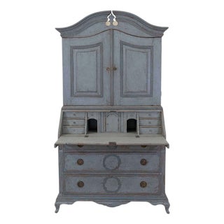 Scandinavian 18th Century Blue-Painted Two-Part Bureau For Sale