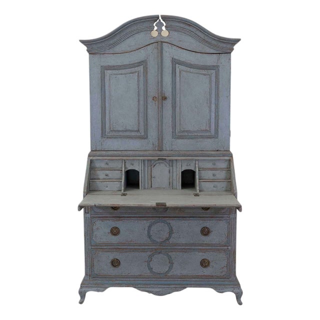 Scandinavian 18th Century Blue-Painted Two-Part Bureau For Sale