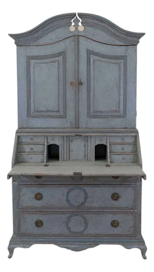 Scandinavian 18th Century Blue-Painted Two-Part Bureau