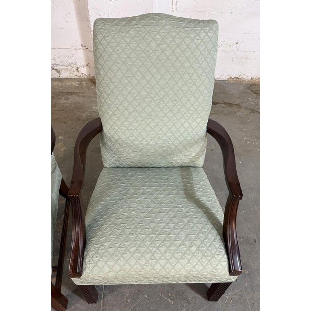 Mint Pair of Textured Sea-Foam Green Upholstered Arm Chairs For Sale - Image 8 of 11