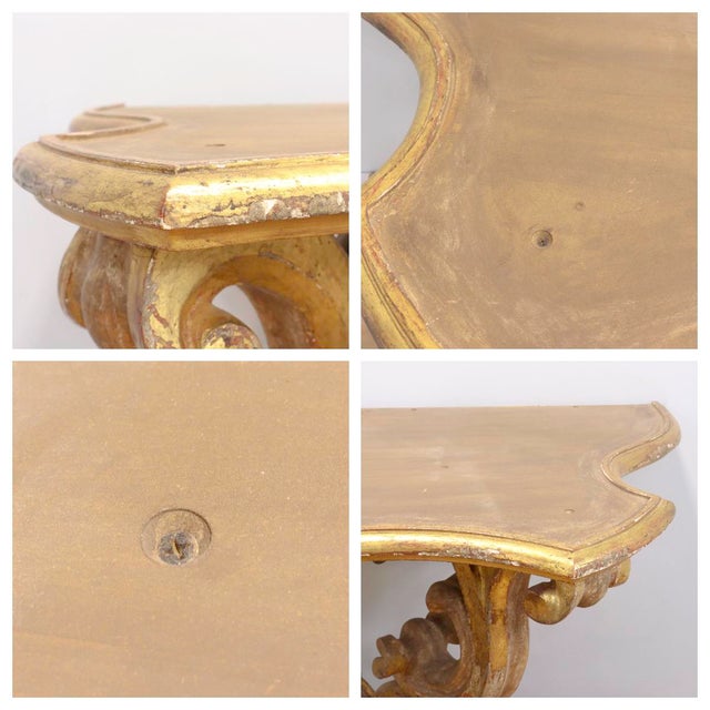 Gessoed & Gilt Rococo / Louis XV Style Demilune Console Table With Limestone For Sale - Image 11 of 12