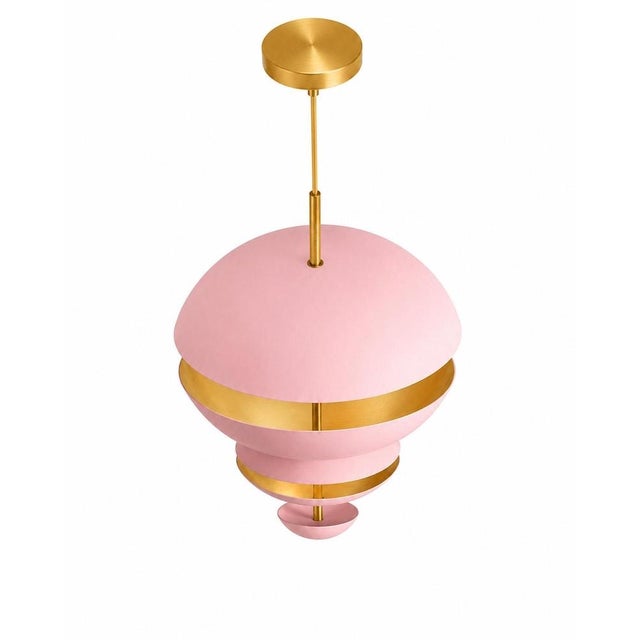 Elevate your interior with this Handmade Tiered Pink Brass Chandelier, crafted from solid brass with a stunning copper-...