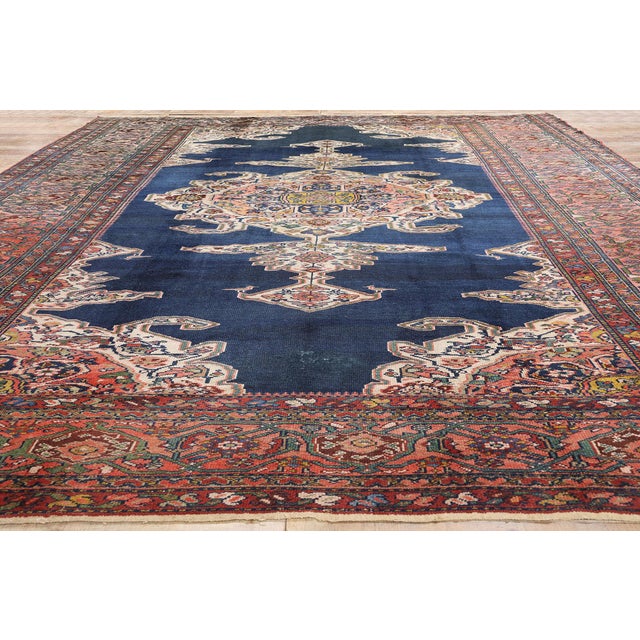 Navy Blue Late 19th Century 1890's Antique Persian Hamadan Rug - 11'09 X 15'07 For Sale - Image 8 of 9