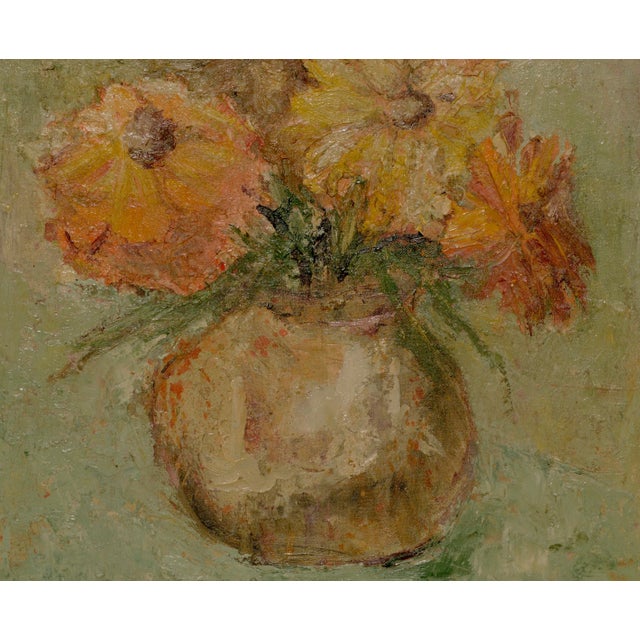 1960s Mid Century Zinnia Floral Still-Life For Sale - Image 5 of 5