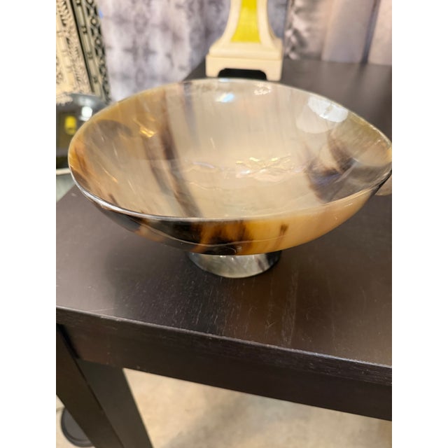 Tan Hand Carved Horn Bowl With Horn Handles and Base For Sale - Image 8 of 8