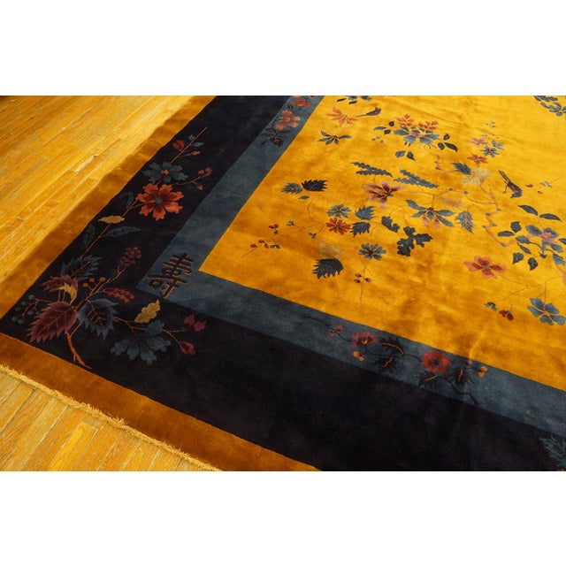 Yellow 1920s Yellow Field Open Field Medallion Antique Art Deco Chinese Rug For Sale - Image 8 of 11