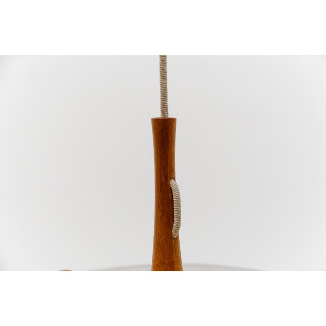 Beige Japanese Adjustable Ceiling Lamp in Teak by Temde Swiss, 1960s For Sale - Image 8 of 10