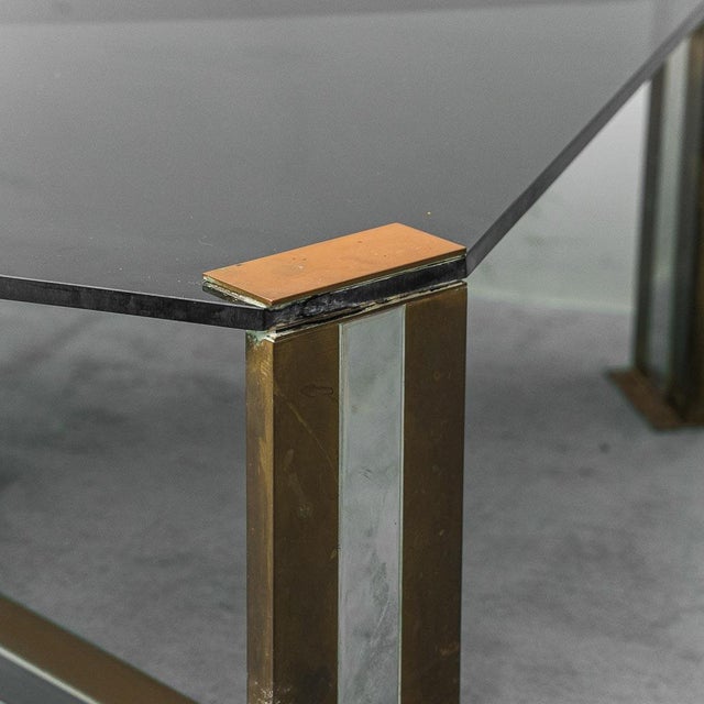 Coffee Table in Smoked Glass with Brass and Metal, 1970s For Sale - Image 3 of 10