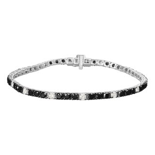 .925 Sterling Silver 5.0 Cttw Black and White Diamond Tennis Bracelet (I-J Color, I2-I3 Clarity) - 7.25" Inches For Sale