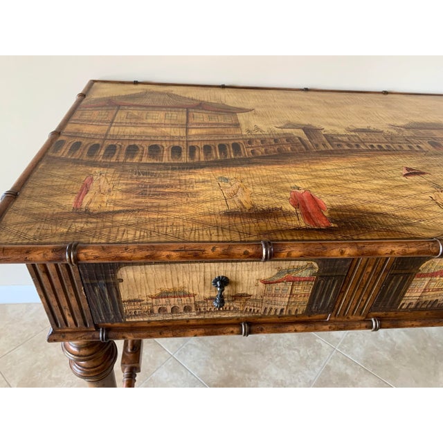 1980s 1980s Faux Bamboo Painted Console Table Chinoiserie For Sale - Image 5 of 8