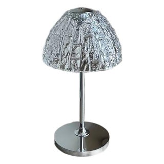 Crystal-Patterned Glass & Metal Table Lamp For Sale