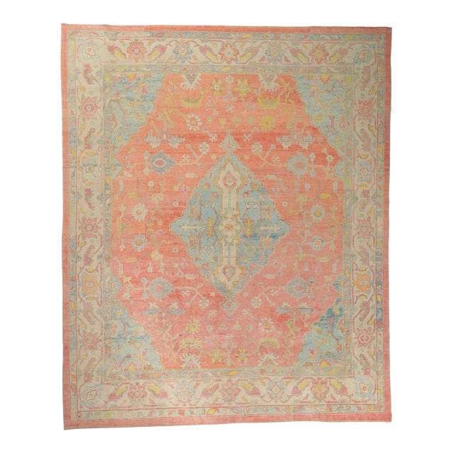 Modern Style Turkish Oushak Rug, 12'10 X 15'08 For Sale