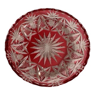 1950s Bohemian Ruby Red Cut to Clear Crystal Plate For Sale