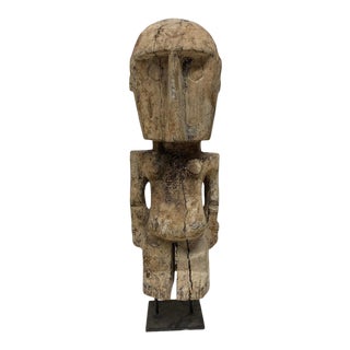 Late 19th Century Wooden Primitive Statue On Metal Stand For Sale