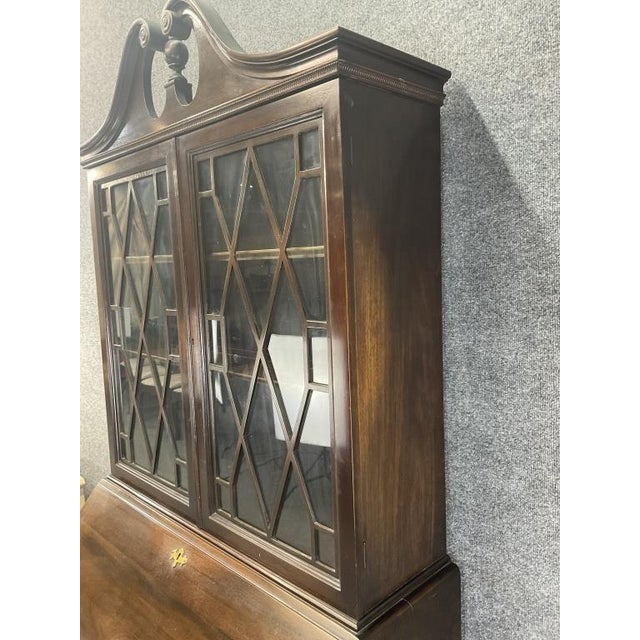 Antique Solid Mahogany Secretary Desk, Colonial MFG Co, Chippendale Revival Writing Cabinet (Circa 1920s-1930s) For Sale - Image 6 of 13