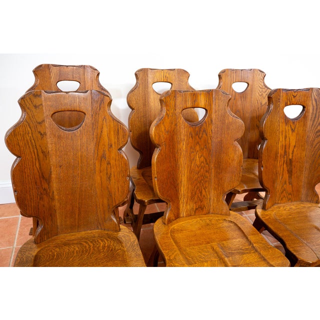 Brown Vintage Belgian Dining Chairs in Oak, 1960s, Set of 6 For Sale - Image 8 of 18
