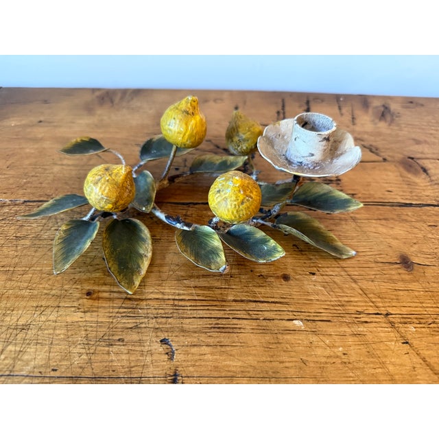 Figurative Vintage Tole Peinte Lemon Branch Candle Holders- Set of 3 For Sale - Image 3 of 16