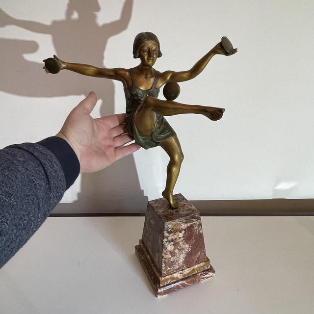 Leonildo Giannoni, Art Deco Nude Dancer with Discs, 1930s, Polychrome Bronze For Sale - Image 3 of 12