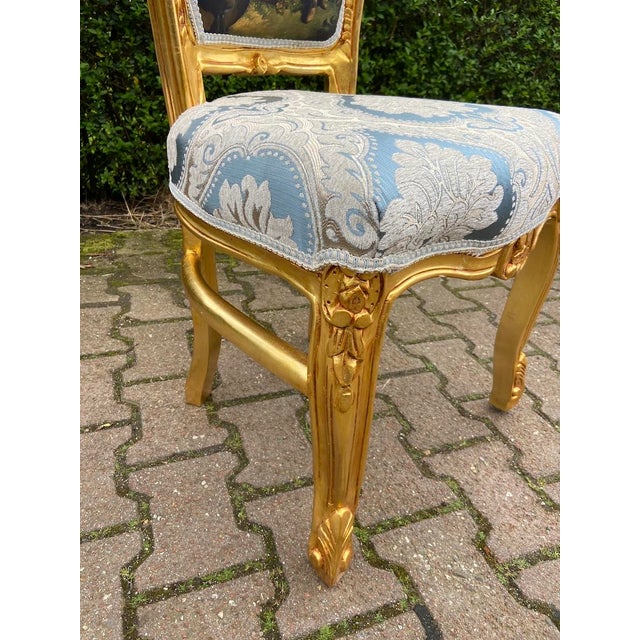 1980 French Louis XVI Gold Beech Damask Dining Chairs - 4 Pc For Sale - Image 4 of 9
