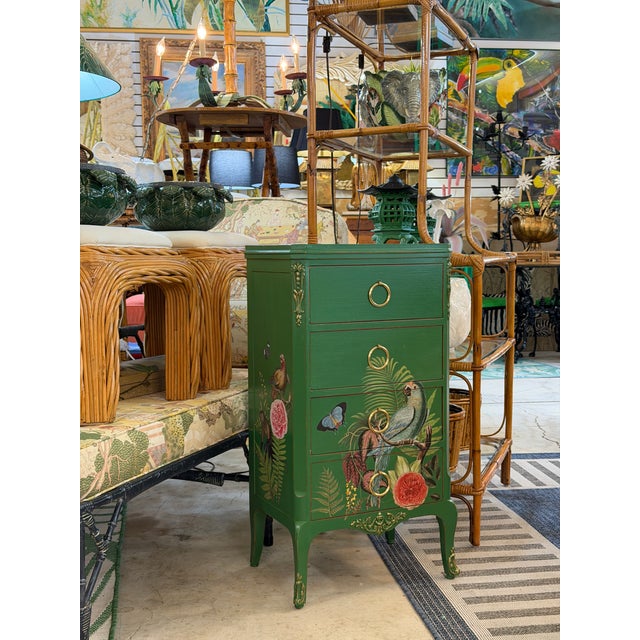Custom Painted Tropical Parrot Decoupage Lingerie Chest or Tall Nightstand For Sale - Image 11 of 12