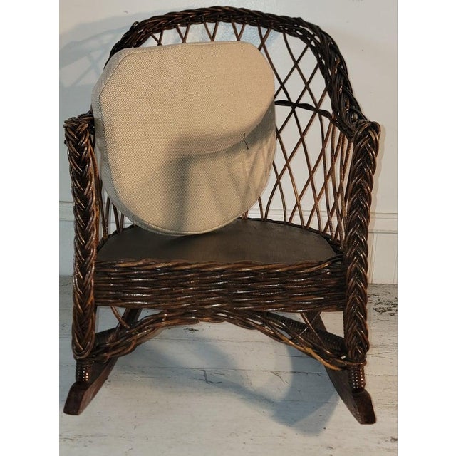 1940s Heywood Wakerfield Wicker Set of Four Childrens Chairs and Table Set, 4 Pieces For Sale - Image 15 of 15
