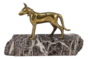 Hollywood Regency Stylized Brass Greyhound Sculpture on Marble Base, 1960s