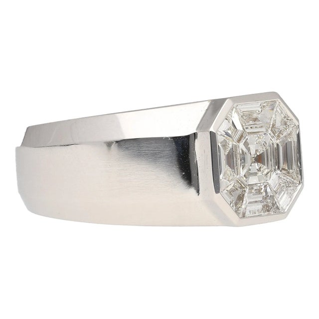 Silver 1.42 Carat Mixed Asscher Cut Illusion Set Mens Natural Diamond Cluster Ring, Size 10 For Sale - Image 8 of 9