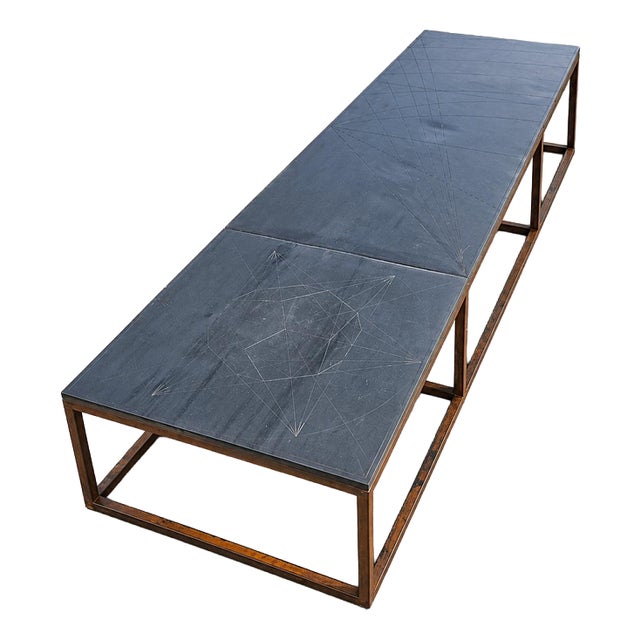 Coffee Table in Iron Frame and Stone Slate Table Tops by Architect Alex Vervoordt, Belgium, 1990s For Sale