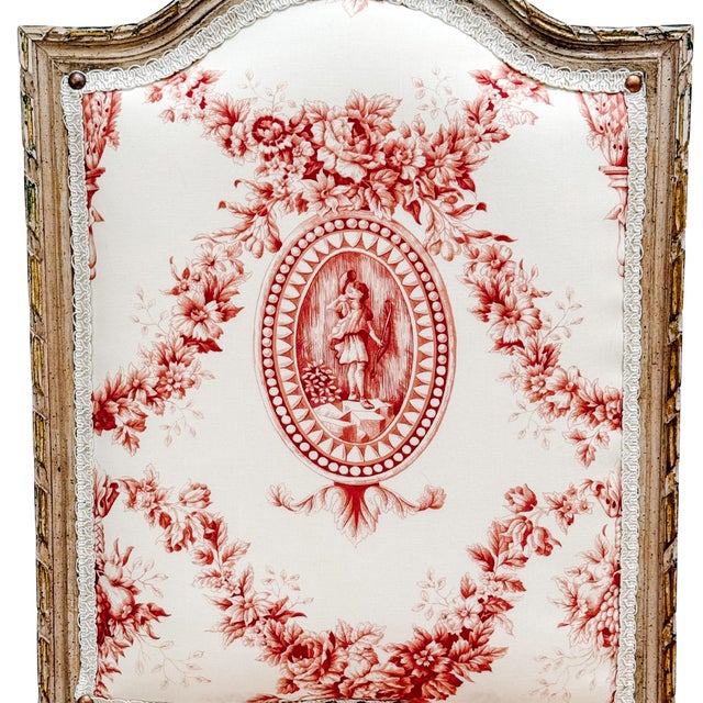 Off-white Pair of Louis XVI Style Toile De Jouy Side Chairs by Fournier Paris For Sale - Image 8 of 18