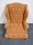 Red Henredon Furniture Traditional Gold & Terracotta Scrolling Demask Upholstered Accent Wingback Arm Chair For Sale - Image 8 of 10