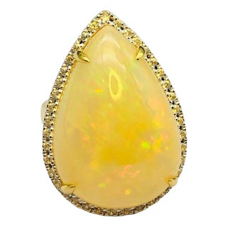 Bochic “Orient” Natural Fancy Diamond & Fire Opal Ring Set In 18K Gold & Silver For Sale