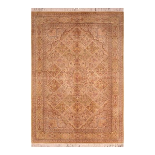 Floral 1990's Medallion Pak-Persian Taupe/Green Wool Rug - 6'3'' X 9'4'' For Sale