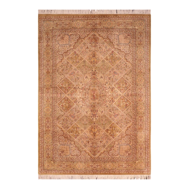 Floral 1990's Medallion Pak-Persian Taupe/Green Wool Rug - 6'3'' X 9'4'' For Sale