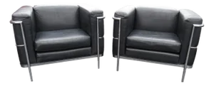 Vintage Jack Cartwright Black Leather and Chrome Lounge Chairs - A Pair