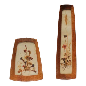 Set of Two Vintage Swiss Pressed and Dried Floral / Herbier Art Panels by Reichlin