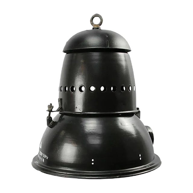 Large Vintage Black Enamel Pendant Light For Sale