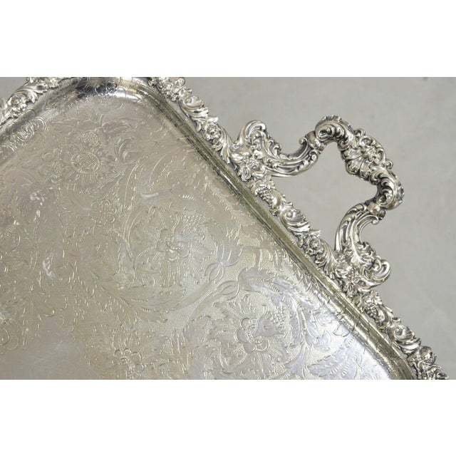 Metal Antique Victorian English Sheffield Floral Repousse Serving Platter Tray For Sale - Image 7 of 10