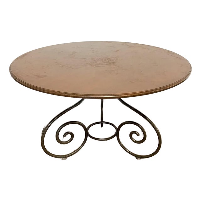 European French Grange Country Farmhouse Style Iron Scrolled & Cherry Wood Dining Table For Sale