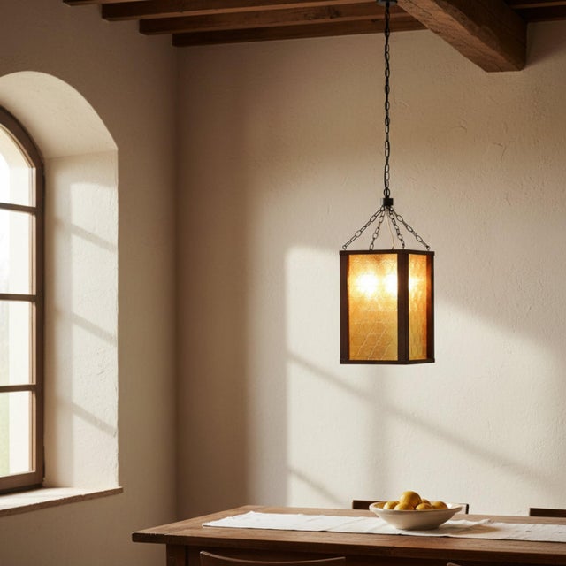 Mid-Century Modern Vintage Huge 3-Light Amber Acrylic Panes Hexagonal Swag Lamp For Sale - Image 3 of 6