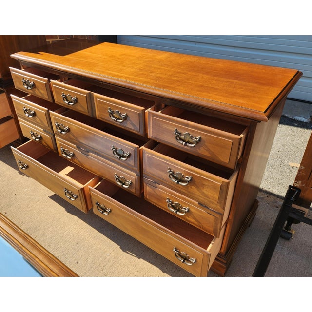 Wood Late 20th Century Complete Queen Hard Wood Bedroom Set For Sale - Image 7 of 14
