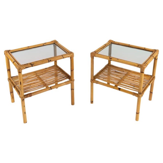 Mid-Century Side Tables in Rattan, Bamboo and Smoked Glass, Italy, 1970s, Set of 2 For Sale - Image 13 of 13