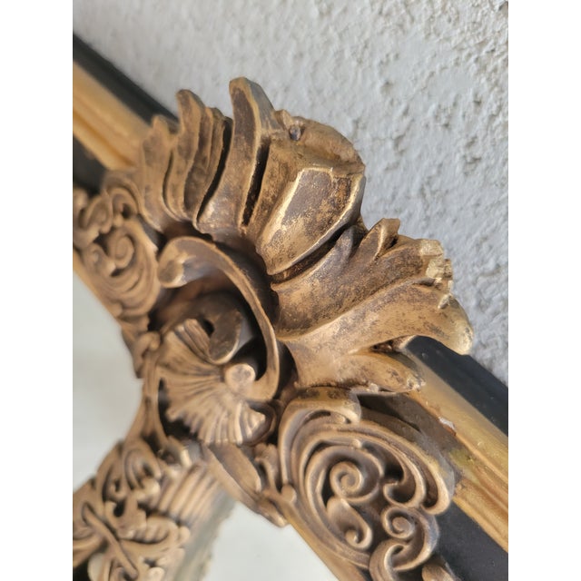 Monumental Antique French Mahogany Black Gilt Gold Pagoda Early 20th Century Mantel Wall Mirror For Sale - Image 15 of 17