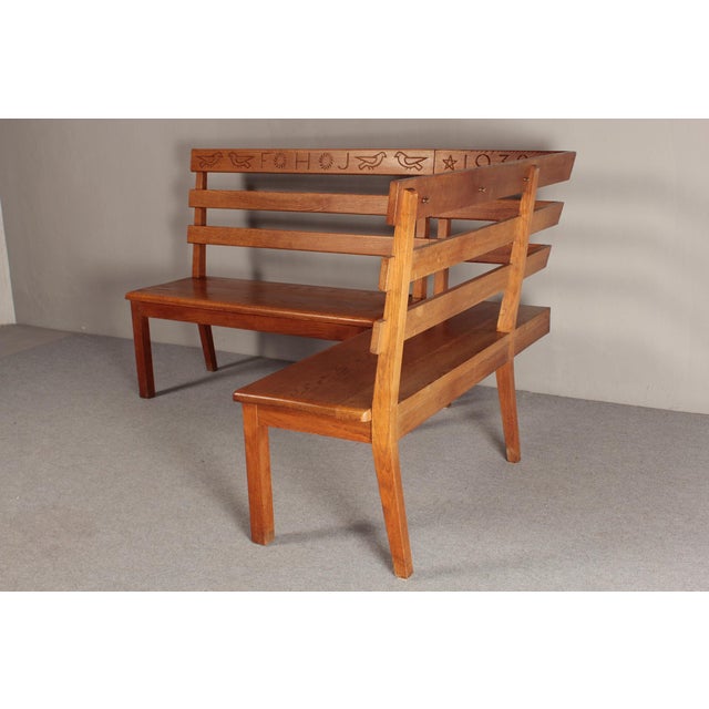 Alpine Corner Bench in Oak with Christian Symbolism, 1930s, Set of 2 For Sale - Image 10 of 18