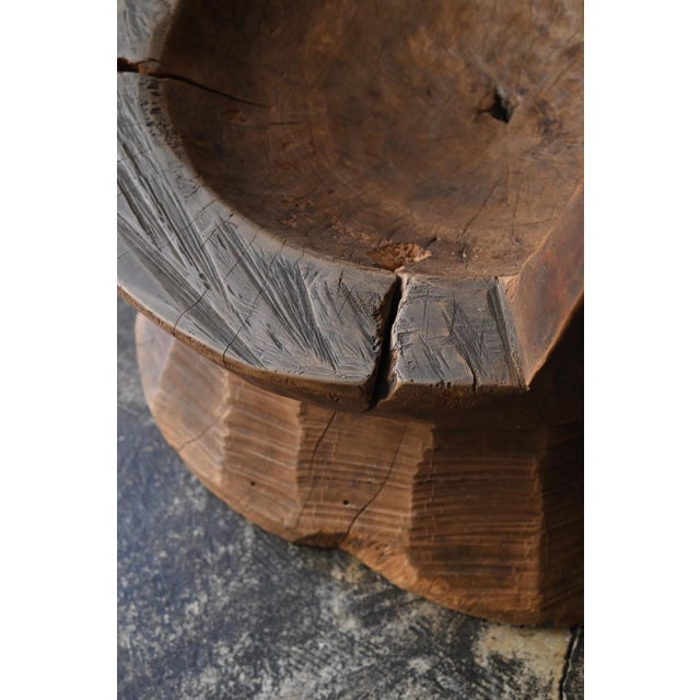 Old Japanese Wooden Mortar Chair / Early 20th Century/ Primitive Wabi-Sabi Seat For Sale - Image 13 of 18