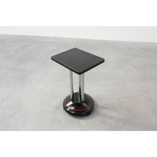 Metal Art Deco Pedestal Table with Chrome Columns and Black Lacquered Base, France, 1920s For Sale - Image 7 of 13