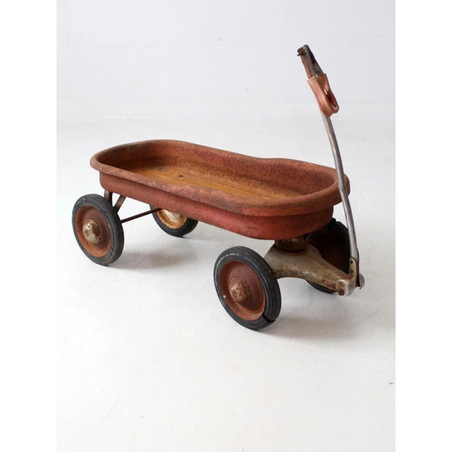 Mid 20th Century Vintage Red Metal Wagon For Sale - Image 5 of 12